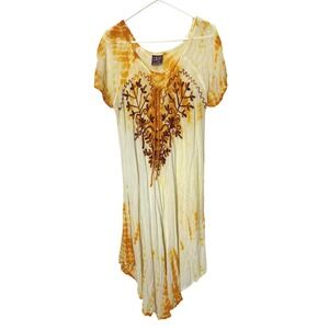 NF Free size Dress Womens Orange Tie Dye Embroidered Boho whimsy festival summer
